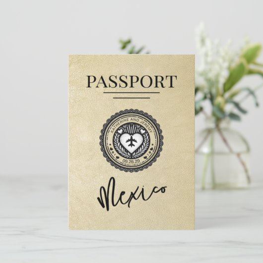 Champagne Mexico Passport Bewaar de datum Save The Date (Staand voorkant)