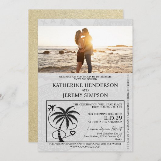 Champagne Mexico Passport Wedding Kaart (Voorkant / Achterkant)