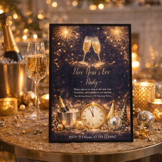 Champagne middernacht toast uitnodiging