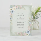 Champagne Mint Anemoon Bruiloft Kaart (Staand voorkant)