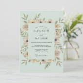 Champagne Mint Krans Bruiloft Kaart (Staand voorkant)