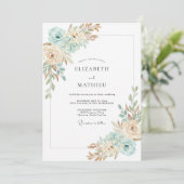 Champagne Mint Ranunculus Eucalyptus Bruiloft Kaart (Staand voorkant)
