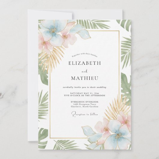 Champagne Mint Tropische Eucalyptus Bruiloft Kaart (Voorkant)
