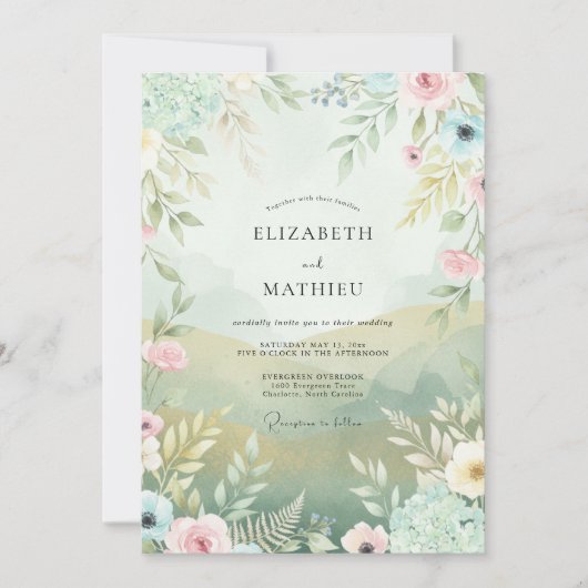 Champagne Mint Watercolor Bruiloft Kaart (Voorkant)
