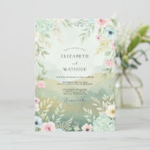 Champagne Mint Watercolor Bruiloft Kaart (Staand voorkant)