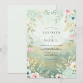 Champagne Mint Watercolor Bruiloft Kaart (Voorkant / Achterkant)