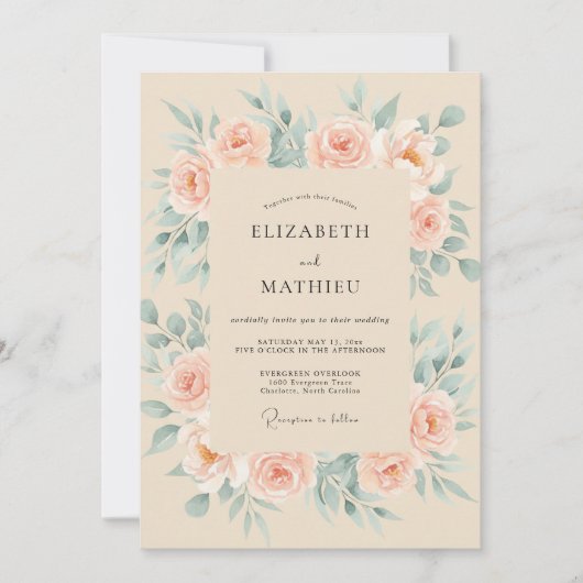 Champagne Minty Leaf Bruiloft Kaart (Voorkant)