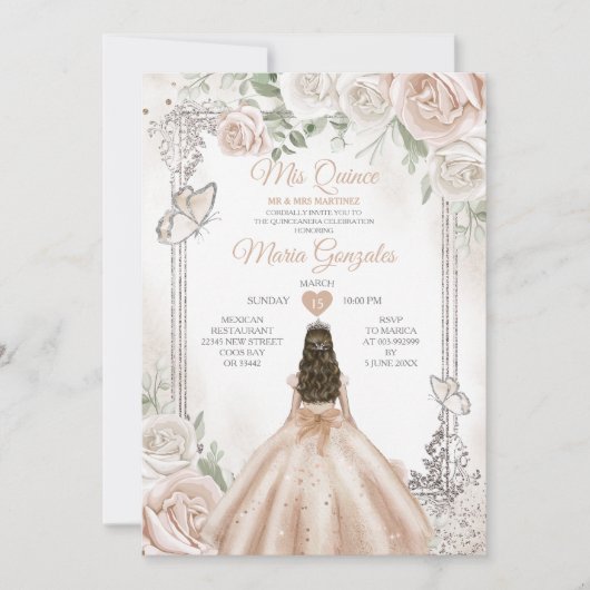 Champagne Mis Quince 15 Anos Zilveren Kroon Glitte Kaart (Voorkant)