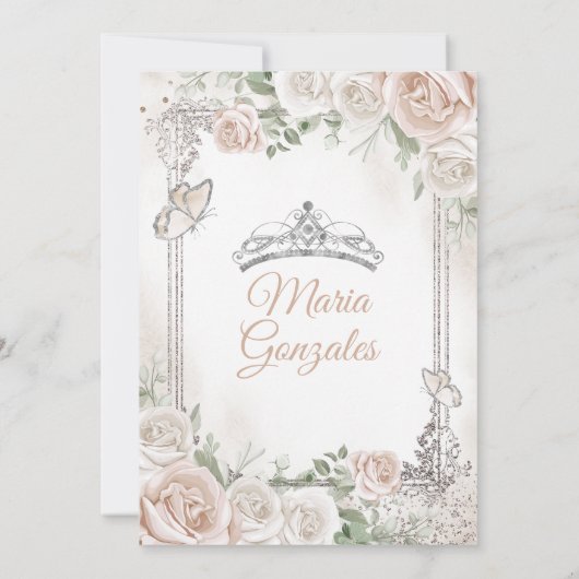 Champagne Mis Quince 15 Anos Zilveren Kroon Glitte Kaart (Achterkant)