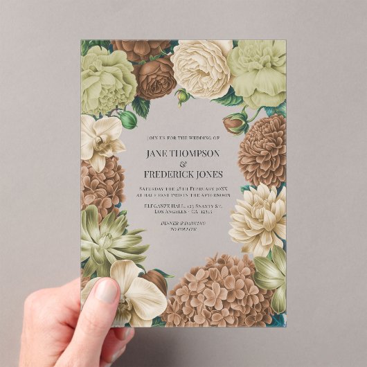 Champagne Mist, Willow Sage & Pebble Taupe Wedding Acryl Uitnodigingen (Insitu (Draagbaar))