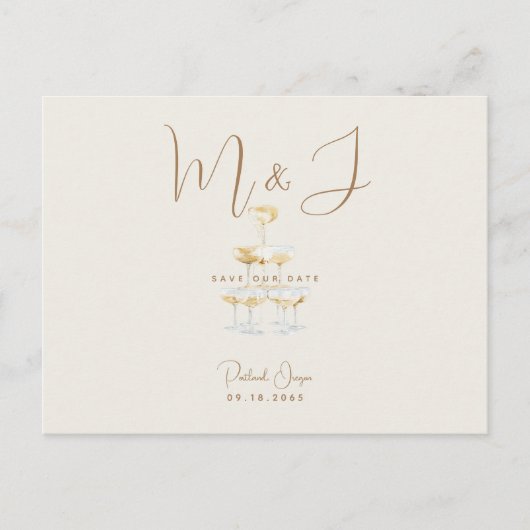 Champagne Modern Beige Wedding Save the Date Briefkaart (Voorkant)