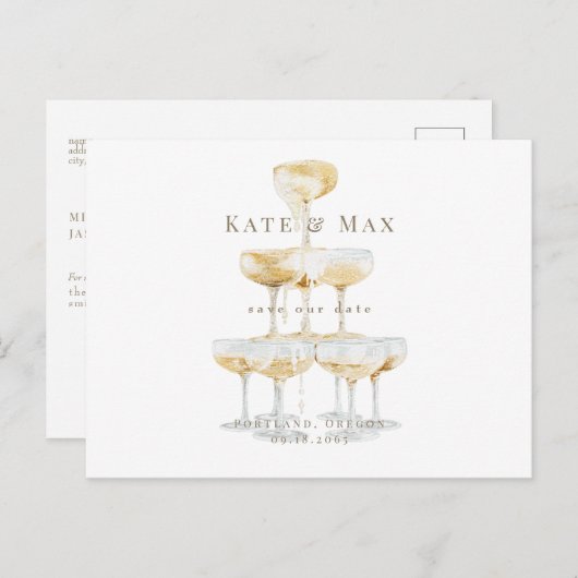 Champagne Modern Bruiloft Save the Date Briefkaart (Voorkant / Achterkant)