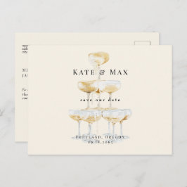 Champagne Modern Cream Wedding Save the Date II Briefkaart
