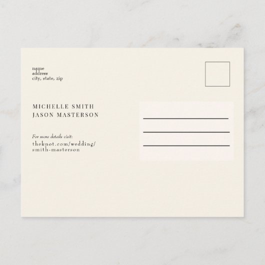 Champagne Modern Cream Wedding Save the Date II Briefkaart (Achterkant)