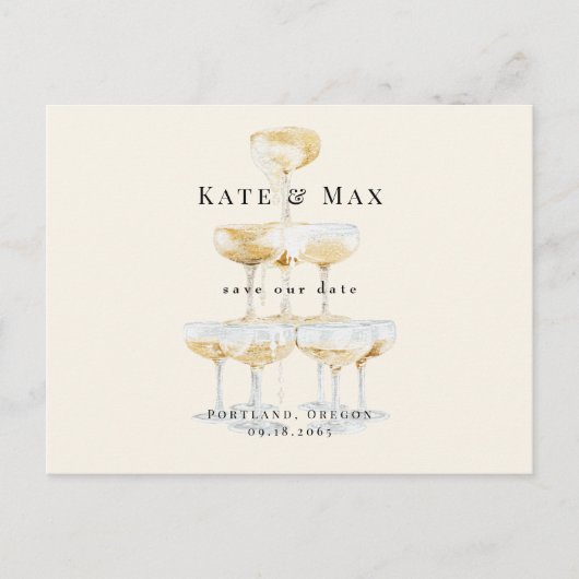 Champagne Modern Cream Wedding Save the Date II Briefkaart (Voorkant)