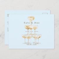 Champagne Modern Ice Blue Bruiloft Save the Date