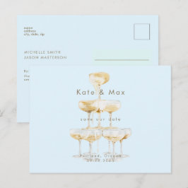Champagne Modern Ice Blue Bruiloft Save the Date Briefkaart