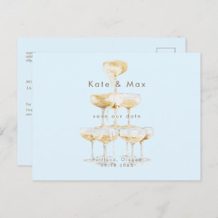 Champagne Modern Ice Blue Bruiloft Save the Date Briefkaart