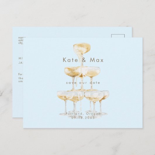Champagne Modern Ice Blue Bruiloft Save the Date Briefkaart (Voorkant / Achterkant)