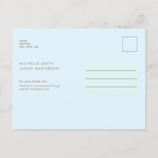 Champagne Modern Ice Blue Bruiloft Save the Date Briefkaart (Achterkant)