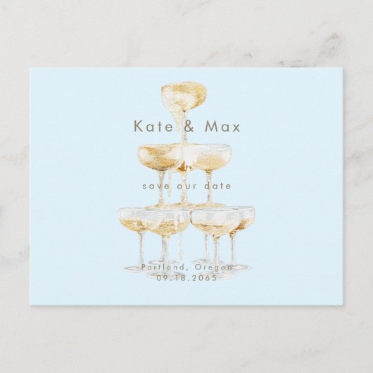 Champagne Modern Ice Blue Bruiloft Save the Date Briefkaart (Voorkant)