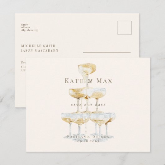 Champagne moderne crème bruiloft Save the Date Briefkaart (Voorkant / Achterkant)