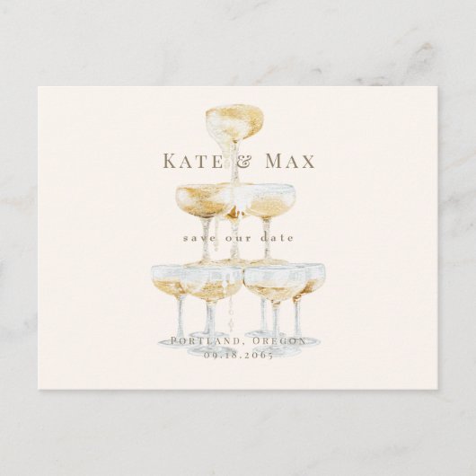 Champagne moderne crème bruiloft Save the Date Briefkaart (Voorkant)