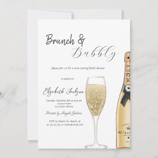 Champagne Moet Fles Glas Brunch & Bubble Kaart (Voorkant)