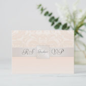 Champagne Monogram Damask RSVP Reply Invitation Kaartje (Staand voorkant)