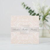 Champagne Monogram Damask Wedding Invitation Kaart (Staand voorkant)