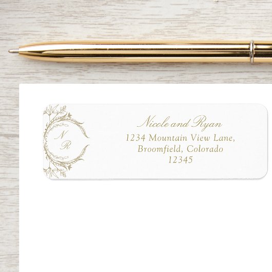 Champagne Monogram Elegant Wedding Retour Adres Etiket