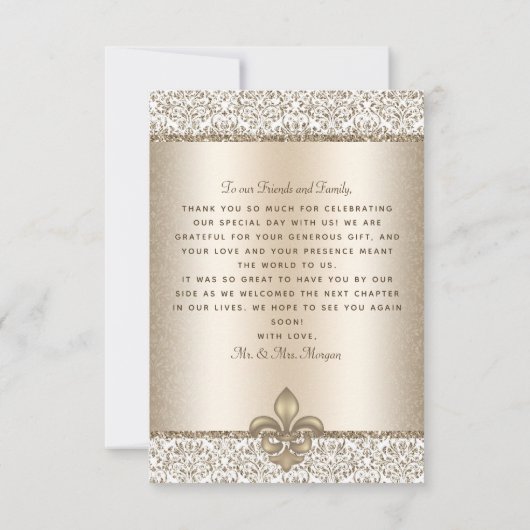 Champagne Monogram Fleur de Lis Wedding Bedankkaart (Achterkant)
