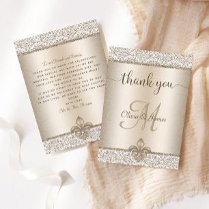 Champagne Monogram Fleur de Lis Wedding Bedankkaart