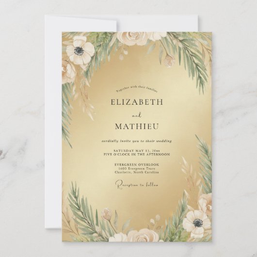 Champagne Mos Bloemen Bruiloft Kaart (Voorkant)