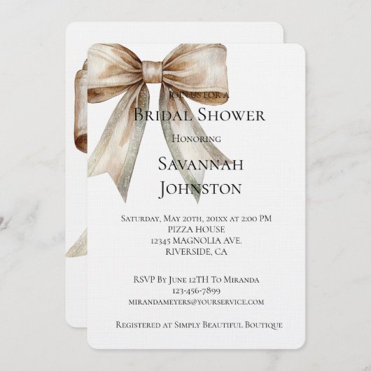 Champagne Moss Bow Vrijgezellenfeest Kaart (Voorkant / Achterkant)