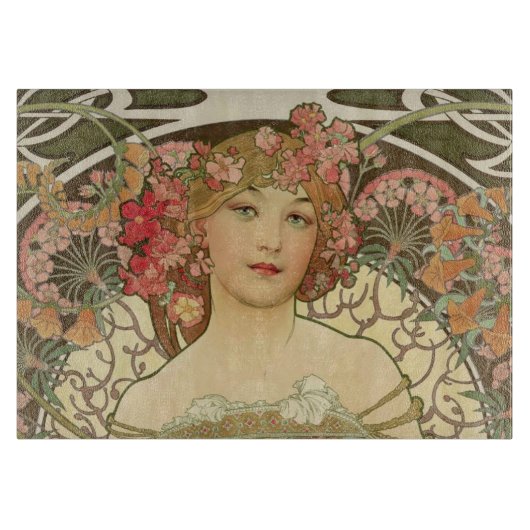 Champagne Mucha Small Rectangle Cutting Board Snijplank (Voorkant)