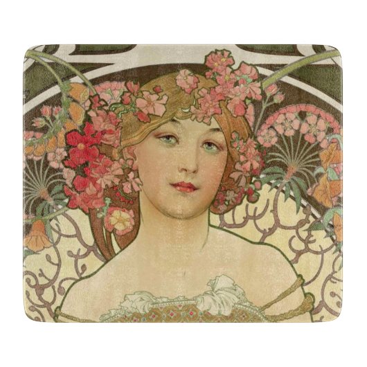 Champagne Mucha Small Rectangle Cutting Board Snijplank (Voorkant)