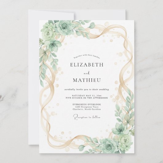 Champagne Munt Succulent Eucalyptus Bruiloft Kaart (Voorkant)