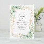 Champagne Munt Succulent Eucalyptus Bruiloft Kaart (Staand voorkant)