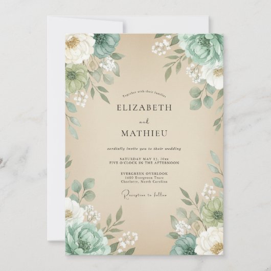 Champagne Muntblad Eucalyptus Bruiloft Kaart (Voorkant)