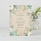 Champagne Muntblad Eucalyptus Bruiloft Kaart (Staand voorkant)