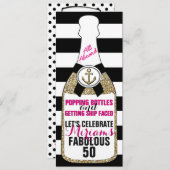 Champagne Nautical Glitter Birthday Invitation Fab Kaart (Voorkant / Achterkant)