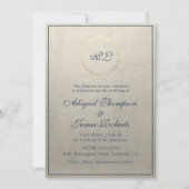Champagne Navy Elegante Monogram Huwelijk Kaart (Voorkant)
