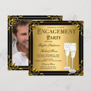 Champagne Nepgoud Zwart Trouwfeest Foto Kaart