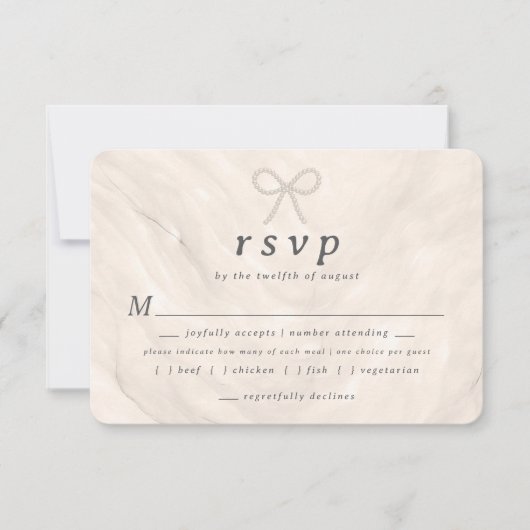 Champagne Neutral Pearl Bow Meal Choice RSVP Card Kaartje (Voorkant)