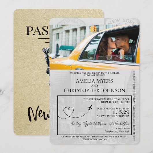 Champagne New York Passport Wedding Kaart (Voorkant / Achterkant)