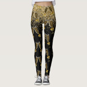 Champagne nieuwjaarsfeestdag goudglitter leggings (Voorkant)