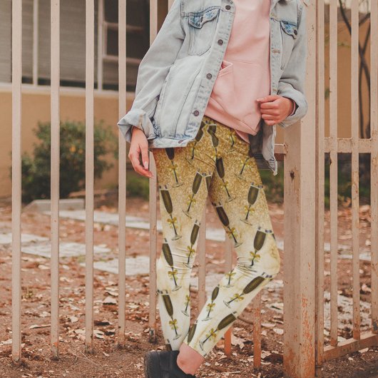 Champagne nieuwjaarsfeestdag goudglitter leggings
