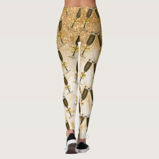 Champagne nieuwjaarsfeestdag goudglitter leggings (Achterkant)