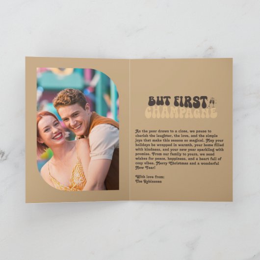 Champagne Nights Champagne Retro New Year Photo Feestdagen Kaart (Binnen)